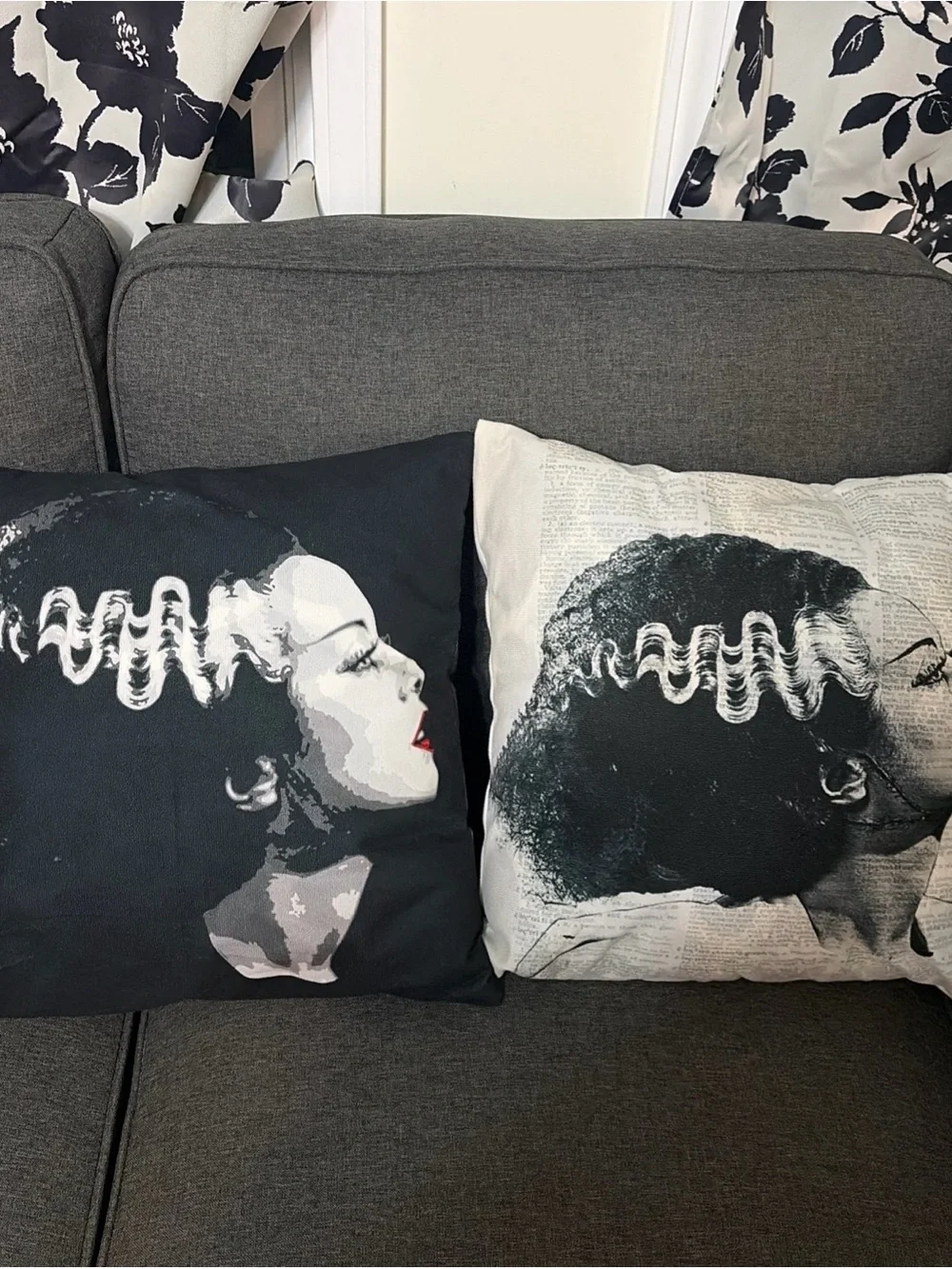 Frida-Inspired Monochrome Decorative Throw Pillow - Black and White
